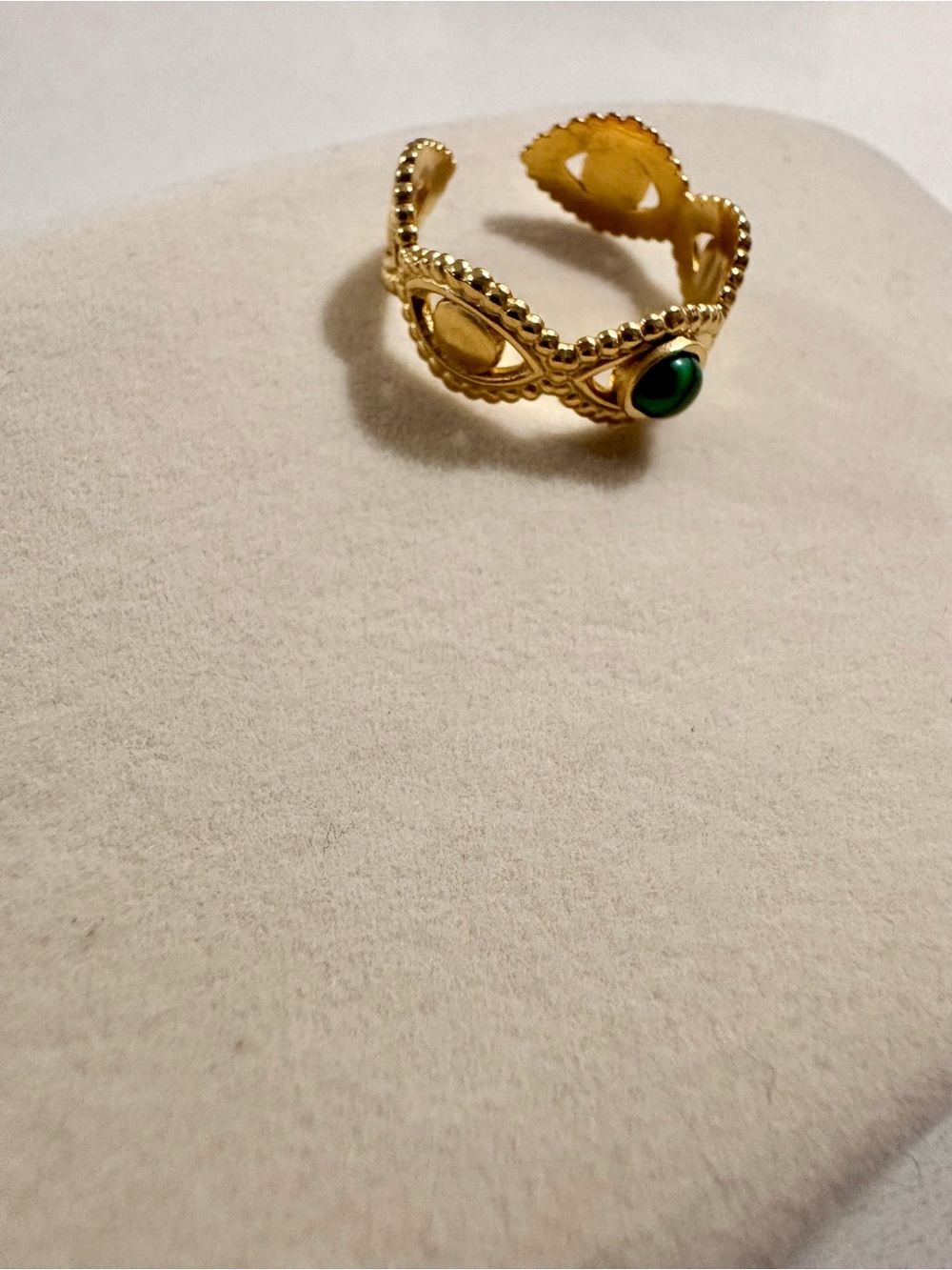 Gold-Tone No Tarnish Stainless Steel Open Band Ring Green Malachite Cabochon